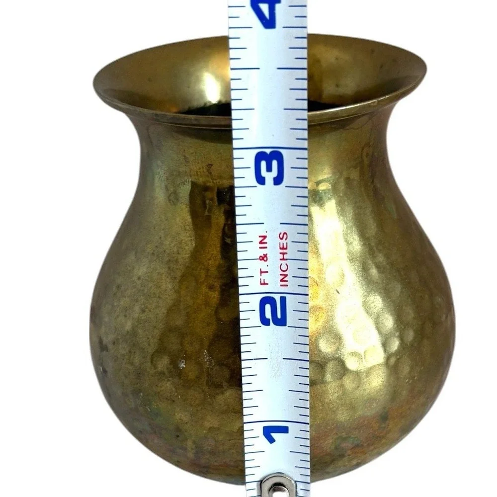 Vintage‎ Solid Brass Hammered Mini Bud Vase Made in India 3.25 Inch Bulbous Gold